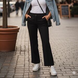 Topshop Black Cuffed Wide Leg Trousers